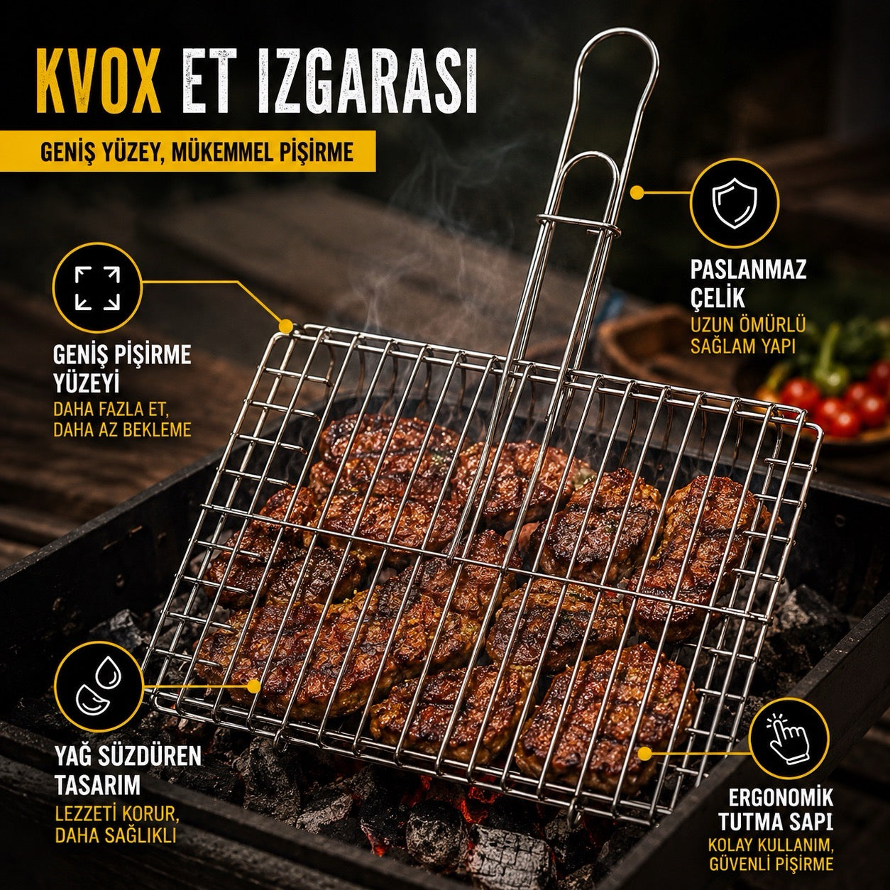 Kvox Paslanmaz Çelik Et Izgarası